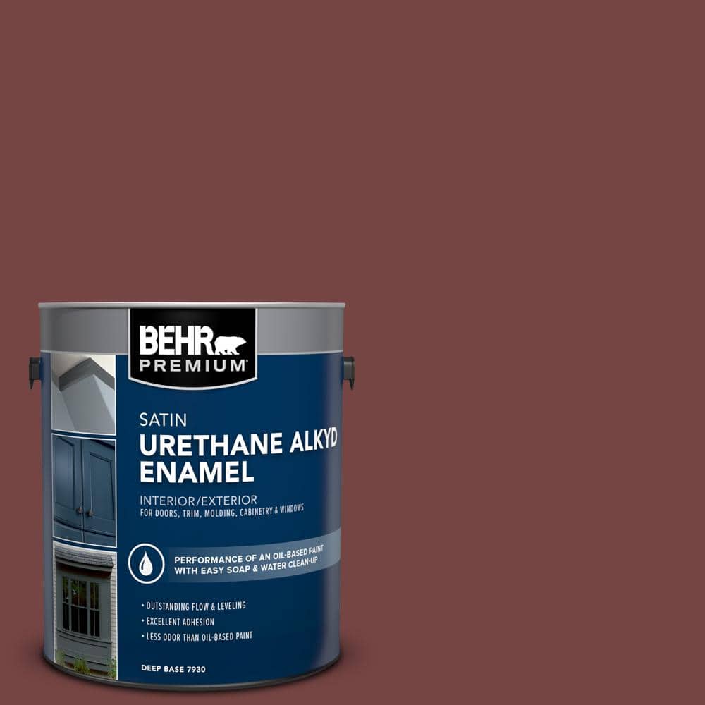 BEHR PREMIUM 1 gal. #S130-7 Cherry Cola Urethane Alkyd Satin Enamel Interior/Exterior Paint (1)