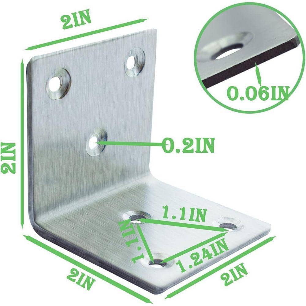 KIWDZFU 2 in. x 2 in. x 2 in. Stainless Steel Angle Bracket, Metal Corner Brace 90° L-Shape for Wooden Frame Furniture, 20-Pack (2)