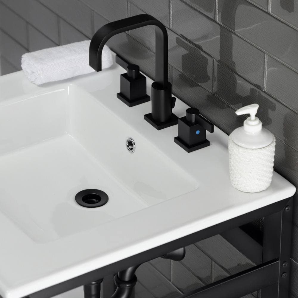 Kingston Brass 25 in. Ceramic Console Sink (8 in. in 3-Hole) with Stainless Steel Base in Matte Black (3)