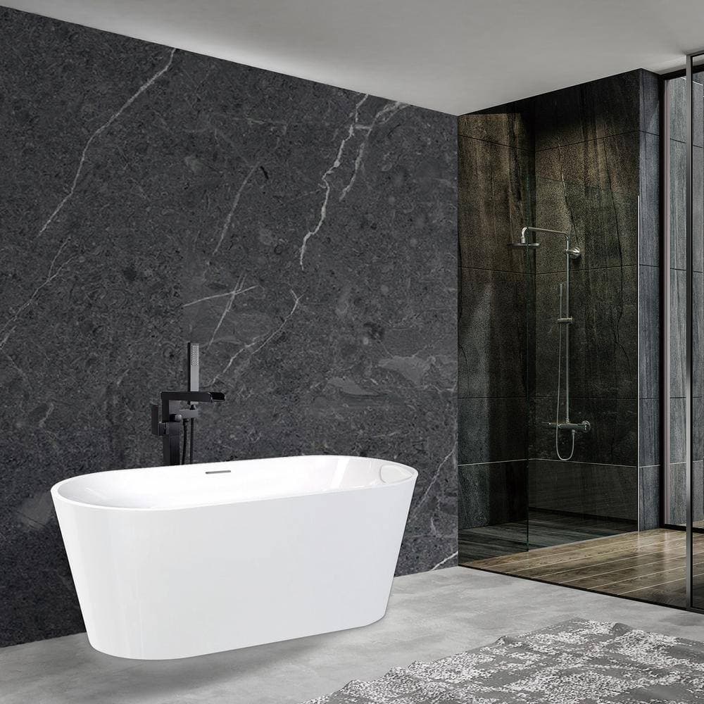 Transolid Maris Grande 67 in. x 31.125 in. Soaking Bathtub with Center Drain in Gloss White/Matte Black with Faucet and Pillow (2)