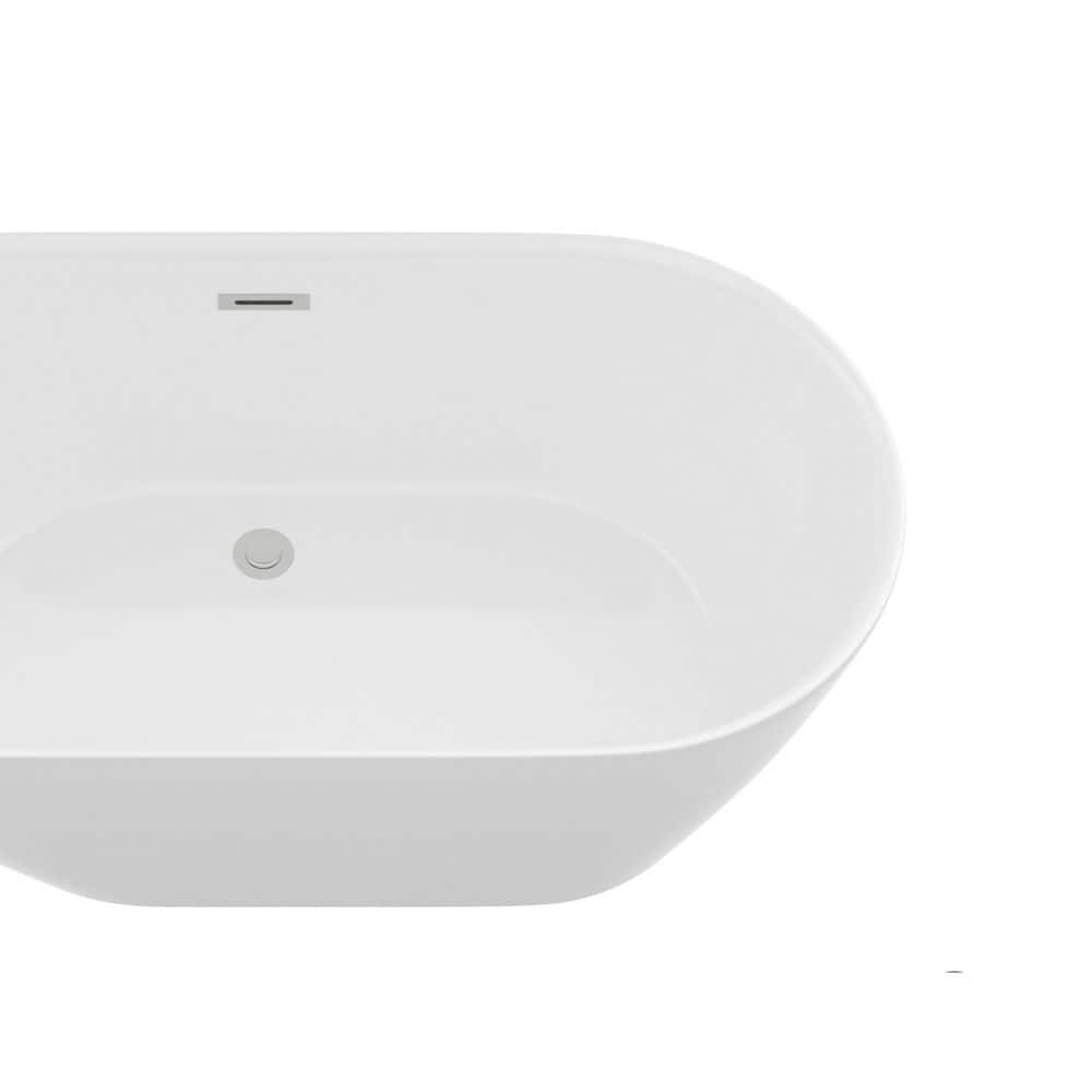 LIVACA 59 in. x 29.5 in. Soaking Freestanding Bathtub with Center Drain in Glossy White, Premium Acrylic for Heat Retention (2)