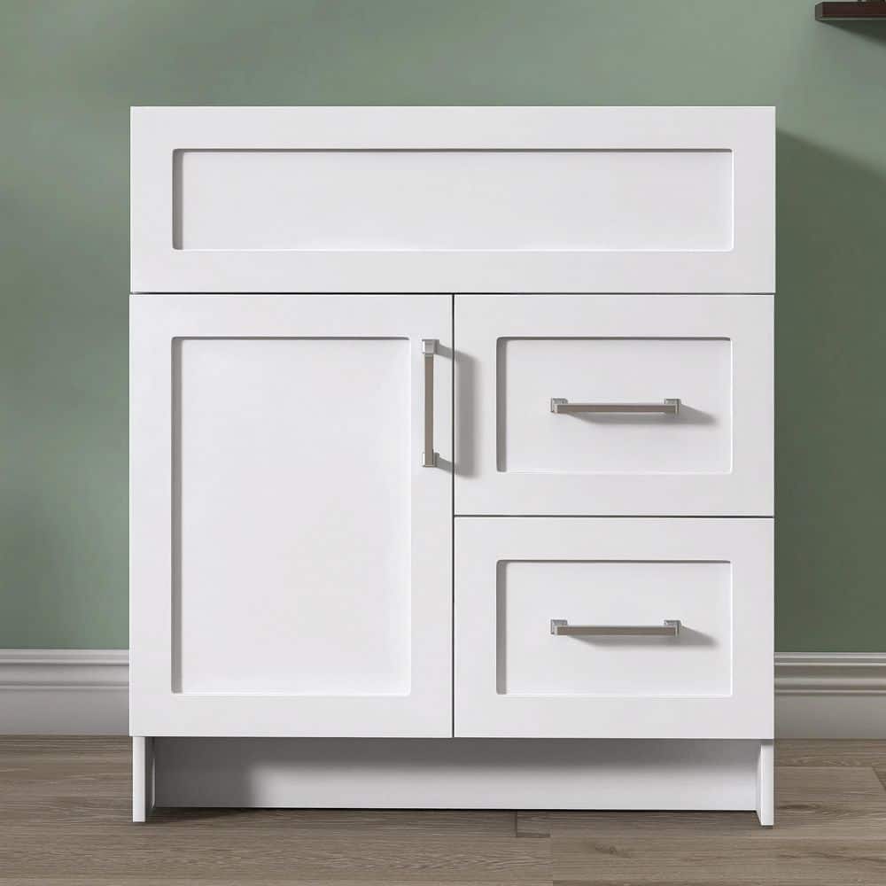 Getpro 30 in. MDF Bath Vanity Cabinet without Top in White Dove Unassembled with 2-Right Drawers and 1-Left Door Soft Closing (1)