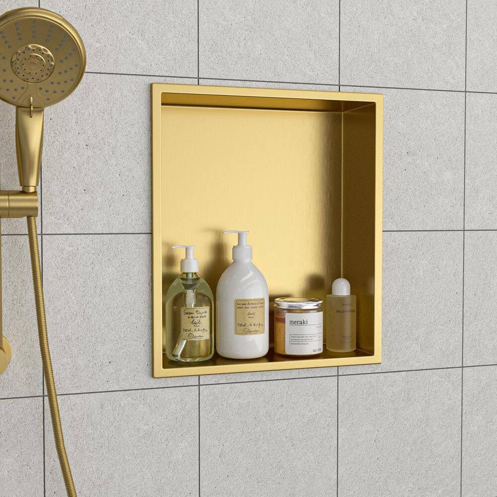 LIVIZA 15 in. W x 13 in. H x 4 in. D Stainless Steel Recessed Shower Niche Shelf Organizer in Gold (3)