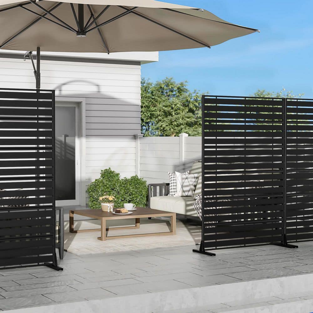 Dovelina 47 in. x 72 in. Black Textured Metal Garden Screens Outdoor Privacy Screen (2)