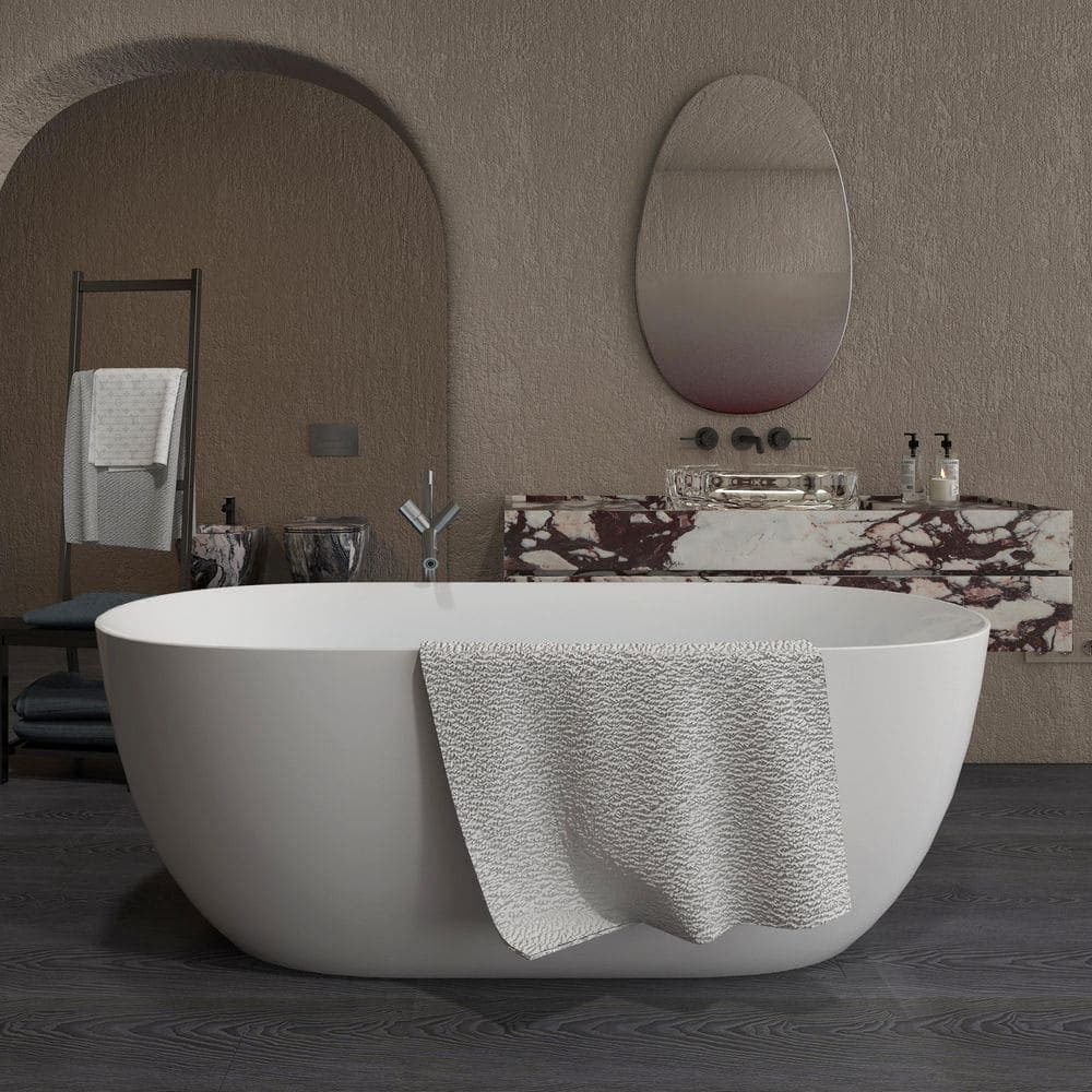Unbranded 67 in. x 31.5 in.Glossy White Acrylic Slim Rim Freestanding Oval Soaking Bathtub Stand Alone Tub in Chrome (3)