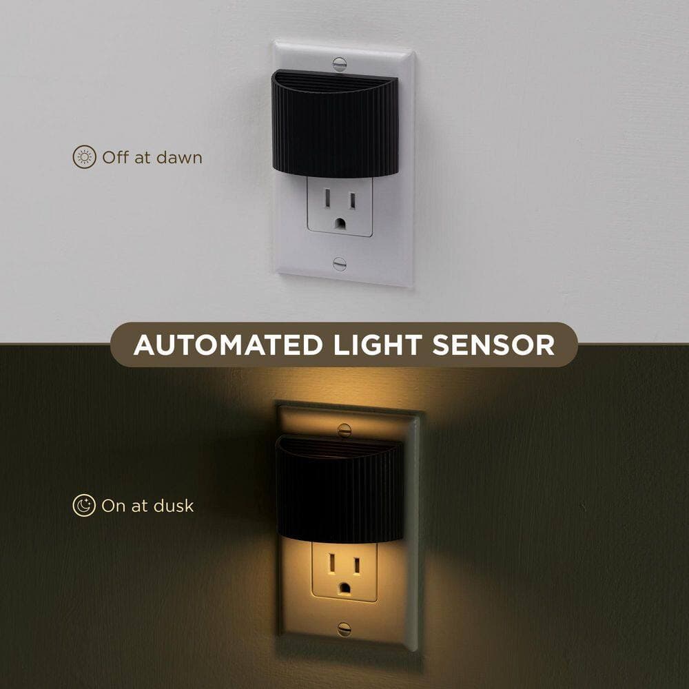 Unbranded Black Ribbed Deco Plug-In Warm White LED Night Light 2-Pack (4)