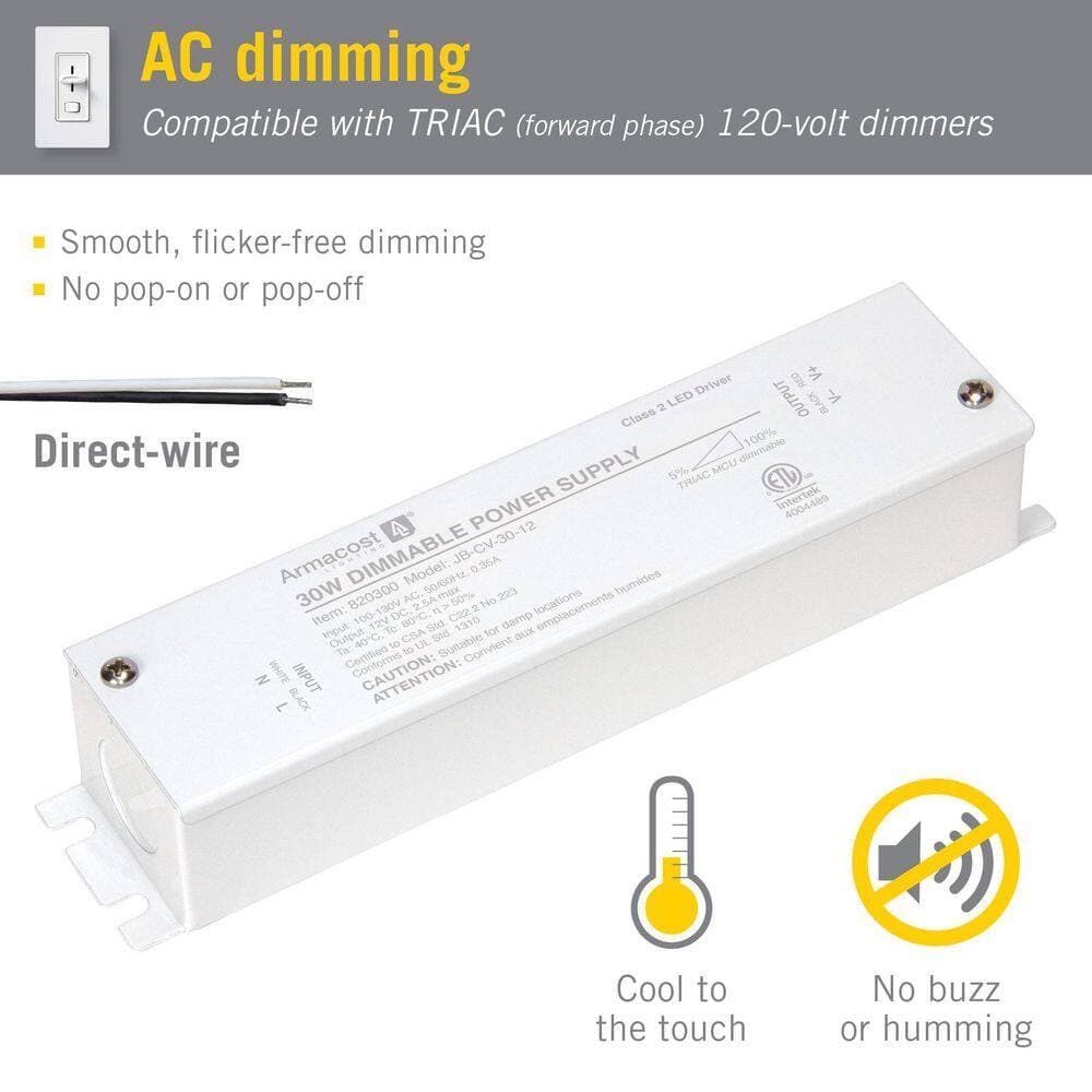 Armacost Lighting 30-Watt 12-Volt DC White Dimmable LED Driver with Enclosure, Dimmer Switch Compatible for LED Lighting (3)