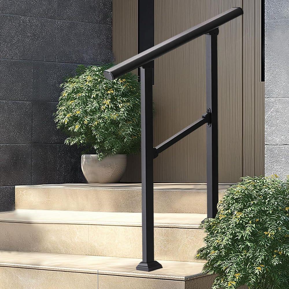 Afoxsos Outdoor Carbon Steel Handrail for 1-2 Steps Adjustable 27 in. L x 39 in. H Easy Install Deck Railing for Porch Stairs (2)