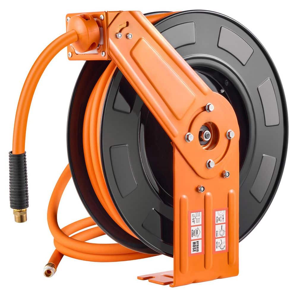 SKYSHALO Retractable Air Hose Reel, 1/2 in. x 50 ft. Hybrid Air Hose Max 300PSI, Air Compressor Hose Reel Auto-Rewind (1)