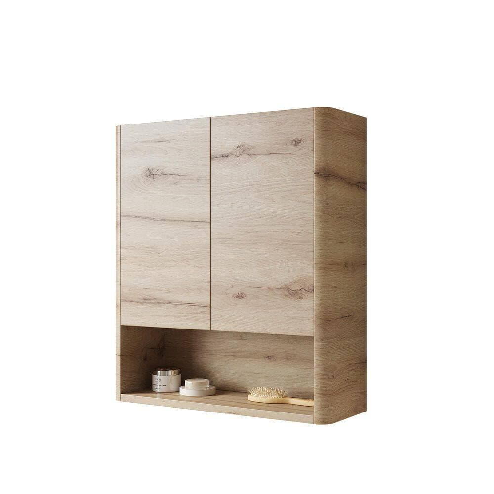 Boosicavelly 26 in. W 8 in. D 30 in. H Plywood Wall-Mounted Linen Cabinet with Doors, Shelf and Open Storage (4)