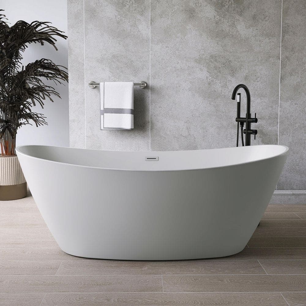 MEDUNJESS 71 in. x 31.5 in. Acrylic Flatbottom Freestanding Soaking Bathtub in Gray (1)