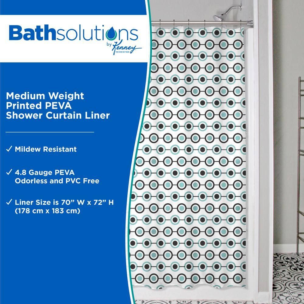 Kenney 70 in. W x 72 in. H Medium Weight Decorative Printed PEVA Shower Curtain Liner in Multi-Color Lots of Dots Pattern (2)