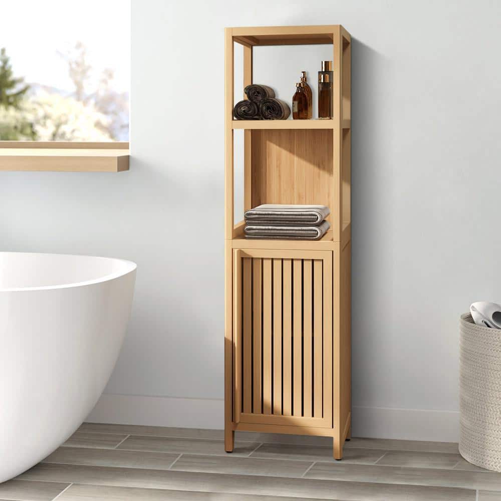 WarmieHomy 14 in. W x 13 in. D x 52 in. H Brown Large Capacity Multifunctional Bamboo Storage Linen Cabinet Furniture (3)