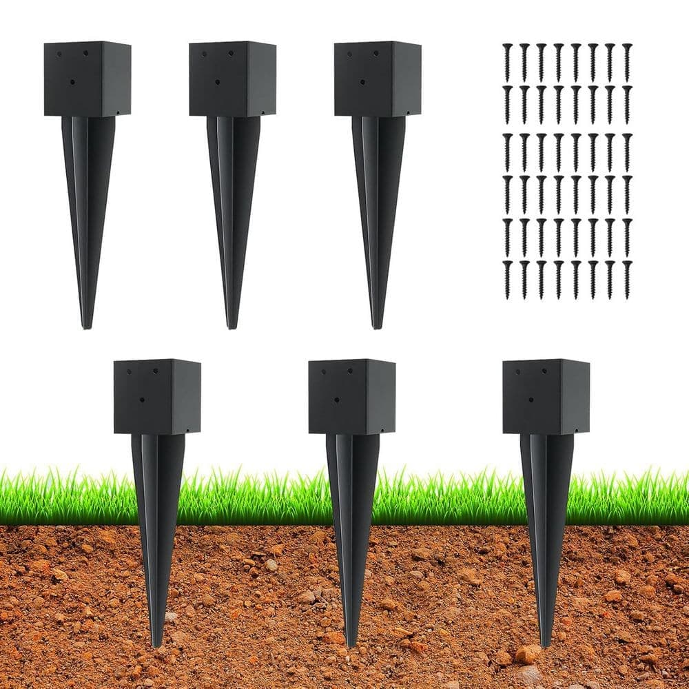 Afoxsos Metal Fence Post Anchor Ground Spike Black Powder-Coated Stable Durable Easy Install (6-Pack) (3)