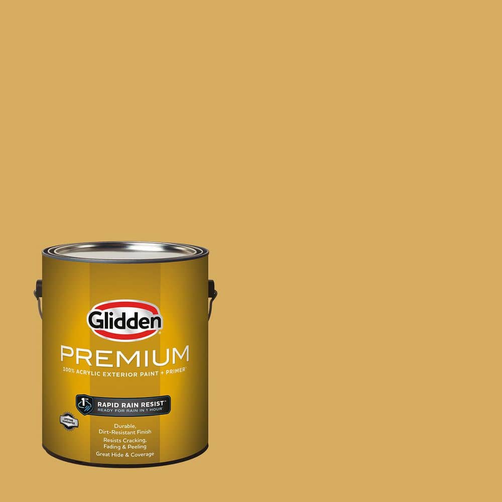 Glidden Premium 1 gal. Butterscotch Bliss PPG1106-5 Satin Exterior Latex Paint