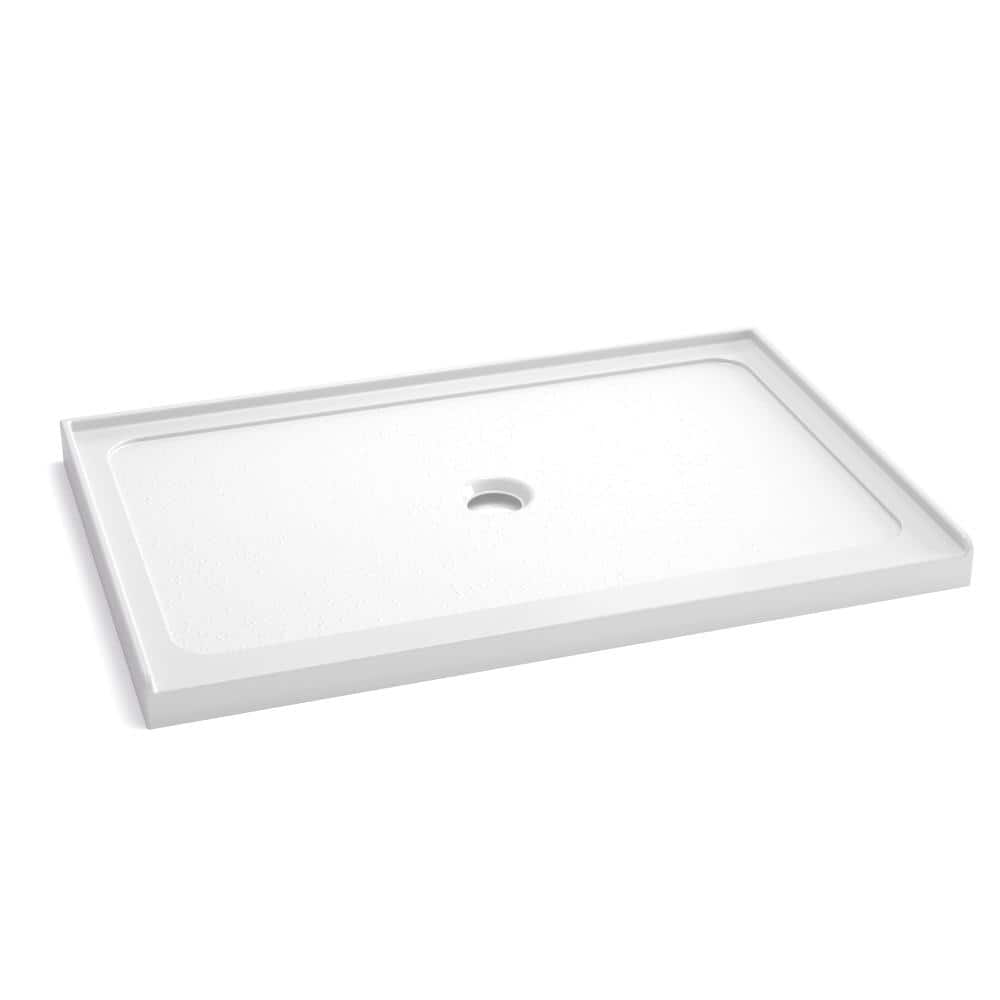 YSQCAR 48 in. L x 32 in. W Alcove Shower Pan Base with Center Drain in White (1)