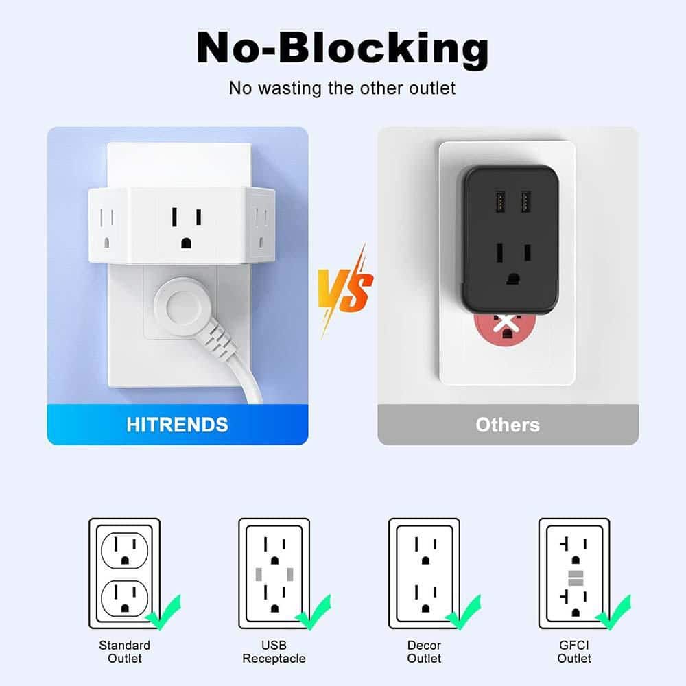 Yichuhaoxi 2 Pack Multi Plug Outlet Extender Small 3 AC Socket Adapter for Travel Cruise Ship Dorm Room Essentials (2)