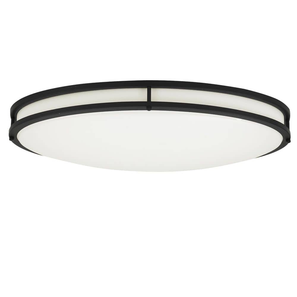 Commercial Electric DC Series Integrated LED 32 in. Oval Modern Matte Black Selectable 3CCT 3000K, 4000K, 5000K Flush Mount for Kitchens (2)