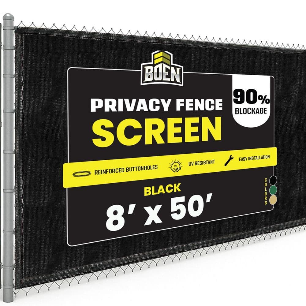 BOEN 8 ft. X 50 ft. Black Privacy Fence Screen Netting Mesh with Reinforced Eyelets for Chain link Garden Fence (1)