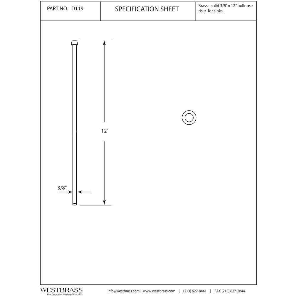Westbrass 3/8 in. O. D. 1 ft. Brass Bullnose Riser for Faucet Supply (2)