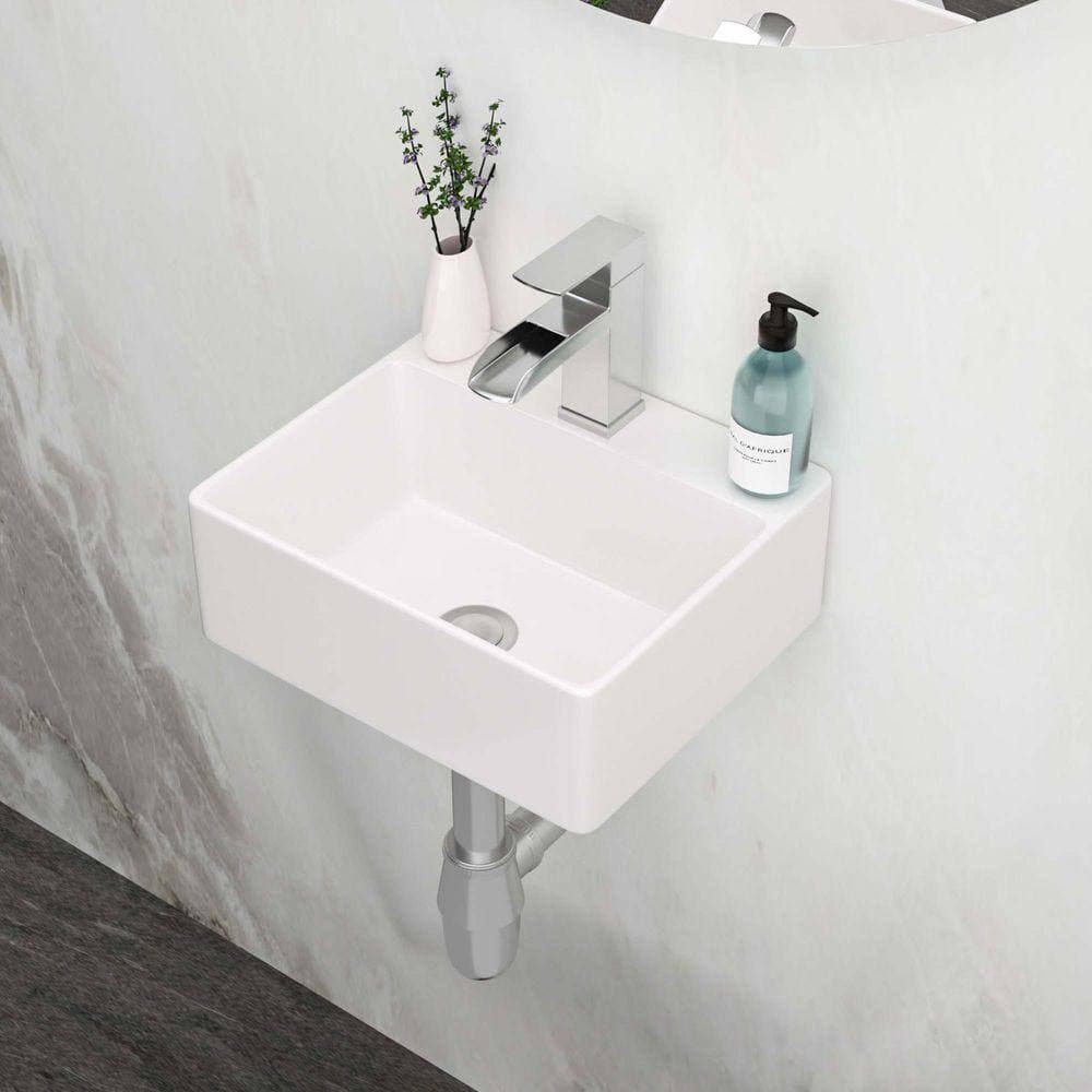 XUJMK 4.8 in. Wall-Mounted Rectangular Bathroom Ceramic Sink in White, 13.6 in. x 11.6 in. Wall Mount Bathroom Sink (2)