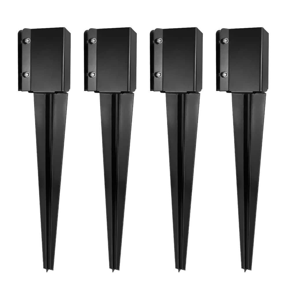 Angel Sar 24 in. x 4 in. x 4 in. Fence Post Heavy-Duty Black Powder Coated Fence Stakes (Pack of 4) (1)