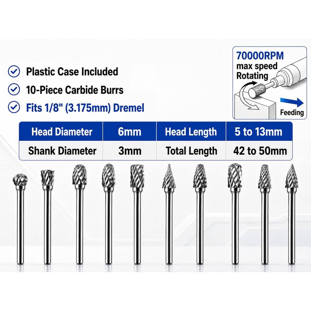 MarySino 1/8 in. Shank Double-Cut Tungsten Carbide Rotary Burr Bit Kit (10-Piece) (2)