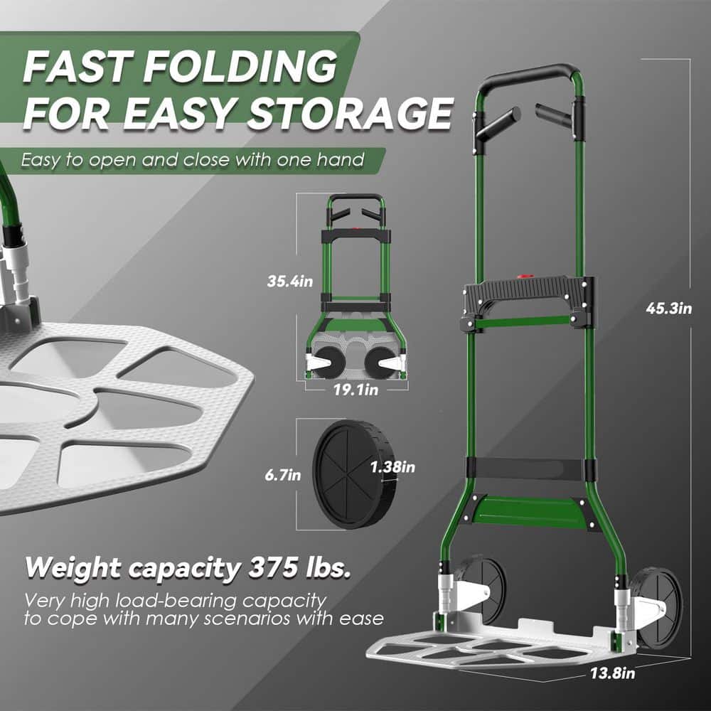 Afoxsos Upgraded Folding Hand Truck with 375lb Capacity, Aluminum Wheel Bracket & Portable Dolly Cart for Indoor/Outdoor Use (2)