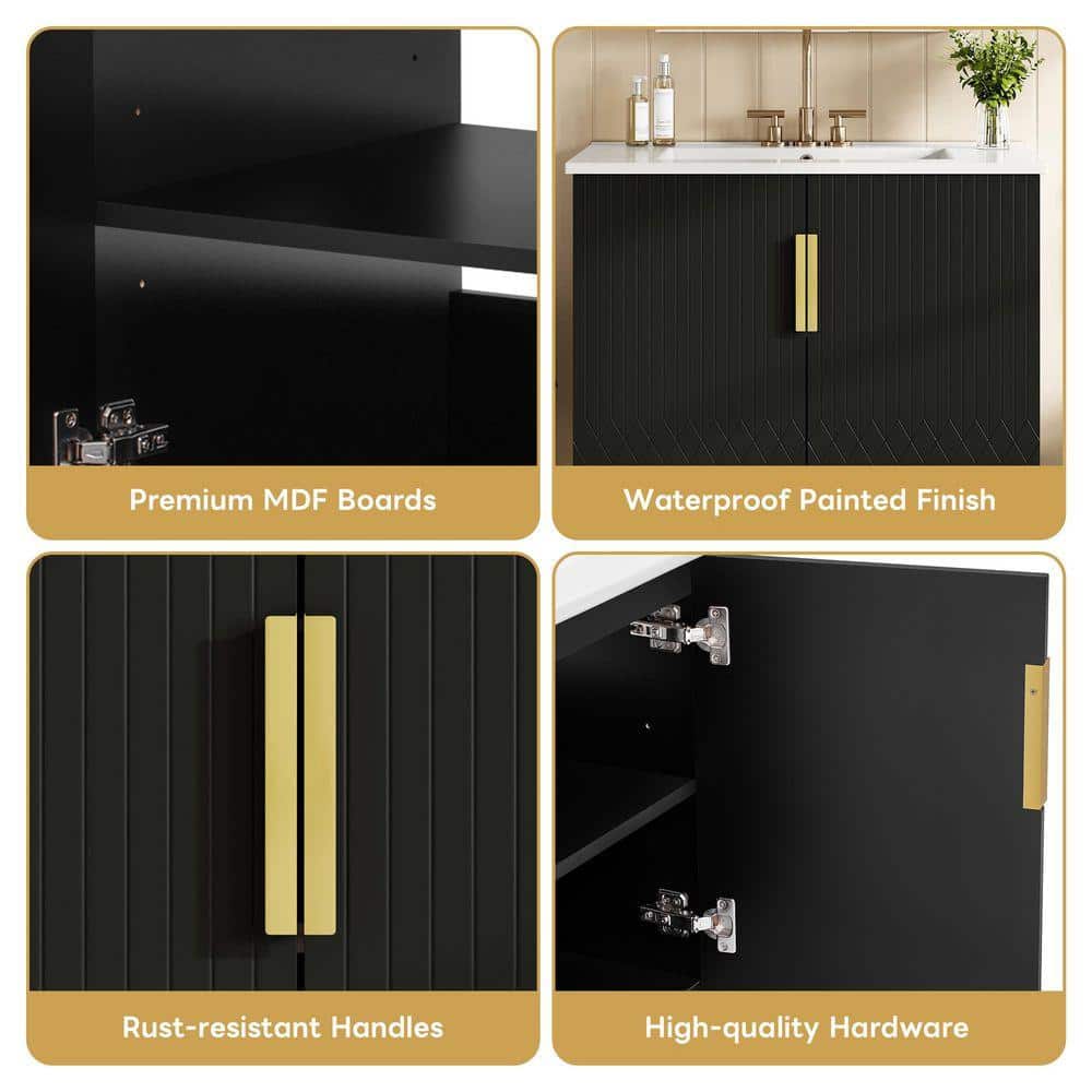 COWLOWN 30 in. W x 18.5 in. D x 20.1 in. H Bathroom Black Linen Cabinet (3)