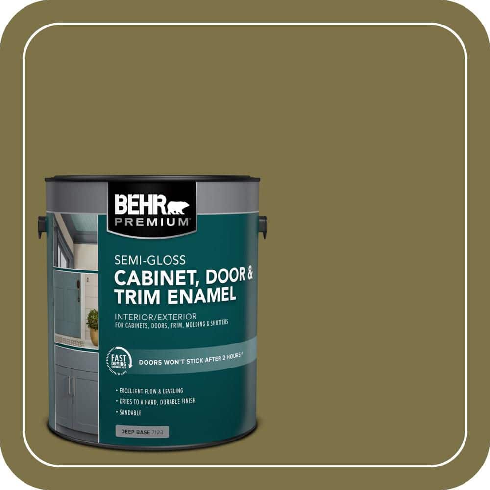 BEHR PREMIUM 1 gal. #S330-7 Olive Shade Semi-Gloss Enamel Interior/Exterior Cabinet, Door & Trim Paint