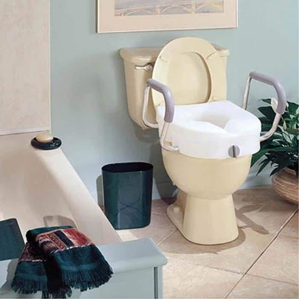 Glacier Bay E-Z Round 5 in. H Elevated Toilet Seat with Armrests, Lockable in white (2)