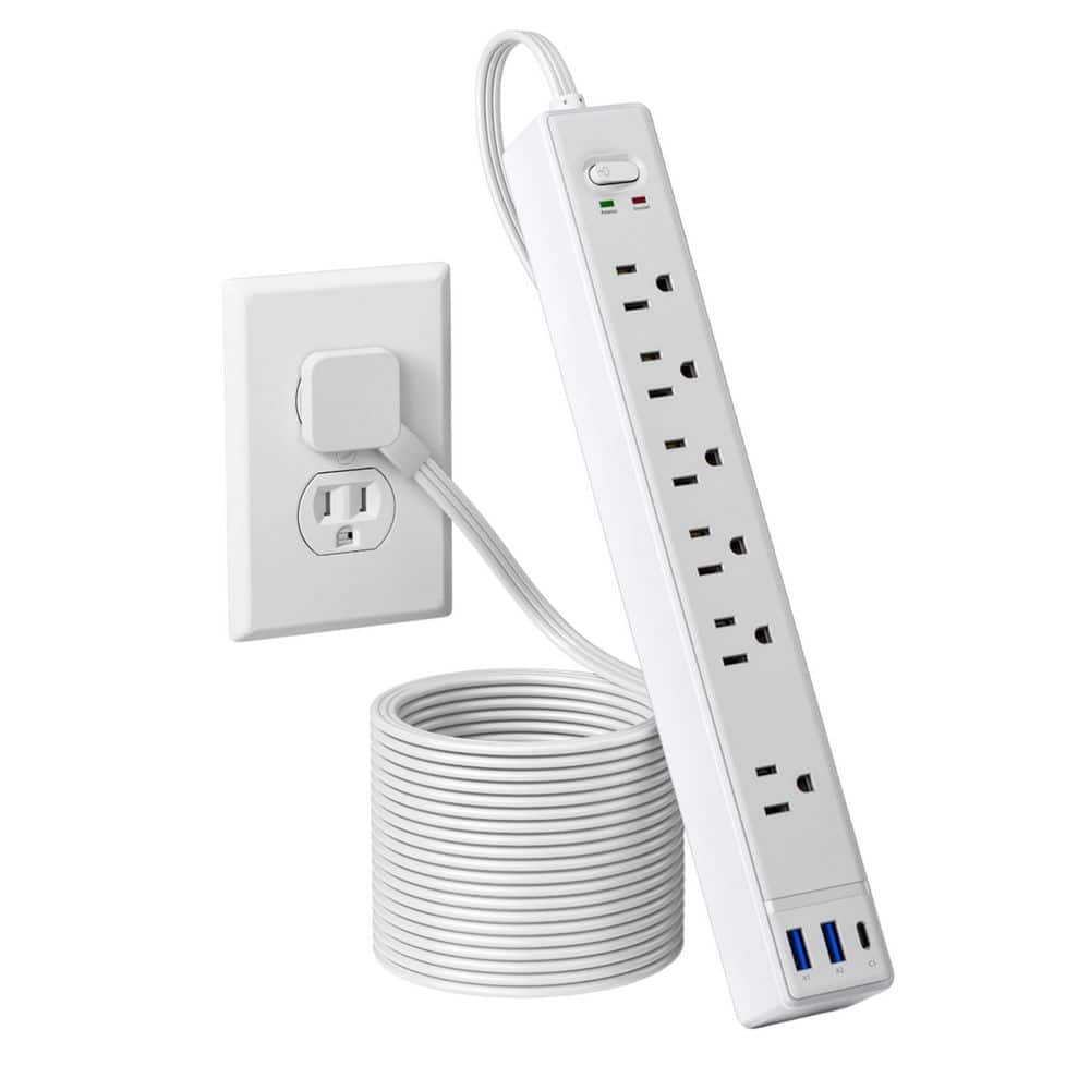 Unbranded 10 ft. Extension Cord 6-Outlet 2 USB-A Ports 1 USB-C Port Surge Protector with Flat Plug Wall Mountable Power Strip