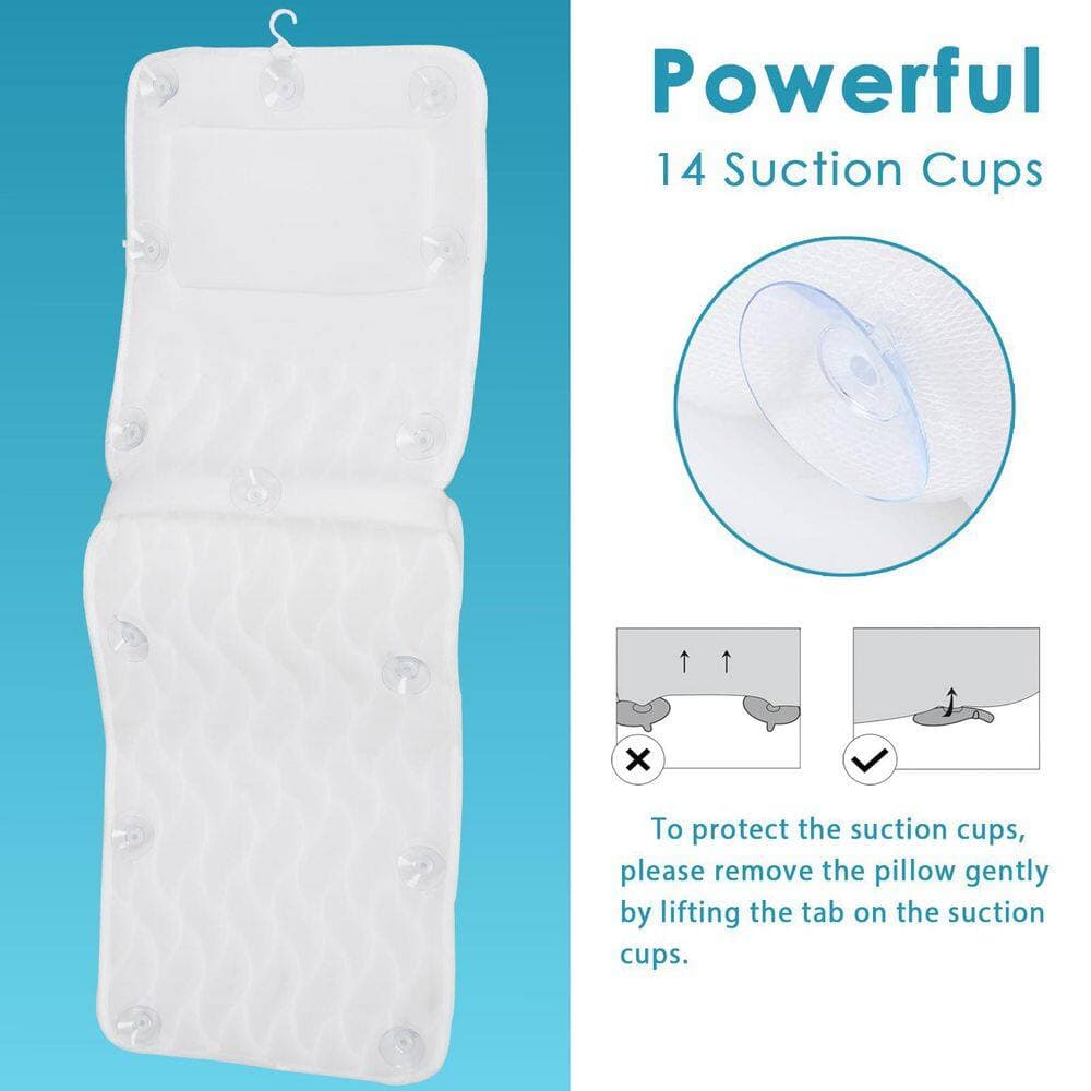 Numhew 17 in. x 50 in. Full Body Bathtub Cushion Bath Pillow in White, 3D Air Mesh Bath Mat for All Standard Bathtubs Bathroom (3)