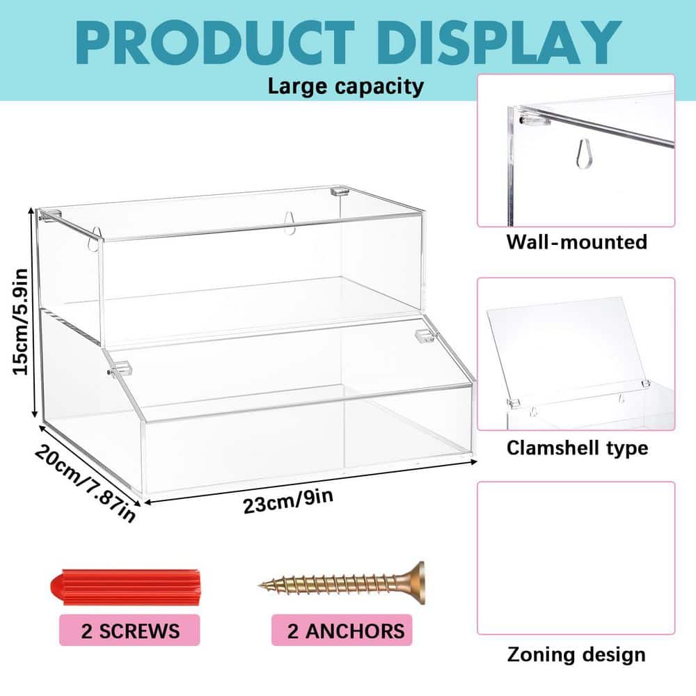 KHKFY 2-Compartment Acrylic Feminine Product Organizer with Lid, Countertop or Wall Mount, 9 x 7.87 x 5.91 in. (2)