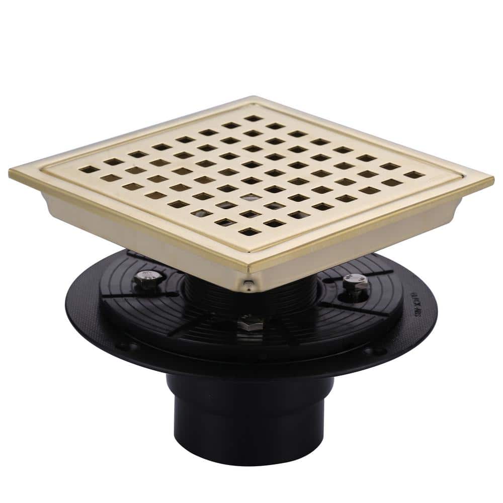 WOWOW 5.9 in. x 5.9 in. Stainless Steel Square Shower Drain with Strainer in Gold (1)