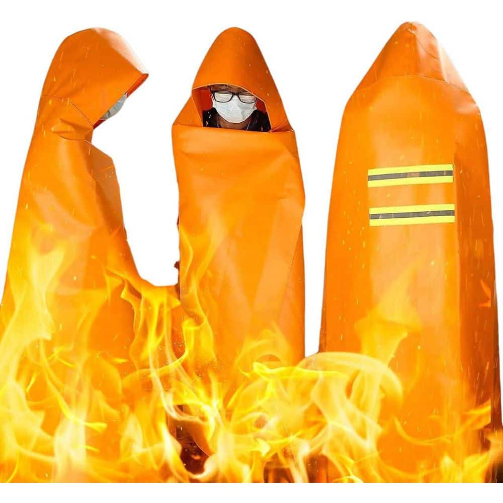 Ahfiwaso Glass Fiber Fireproof Cloak Emergency Escape Hooded Cape Extra Large Heat Resistant Fire Blanket Orange 63 x 56 in. (2)