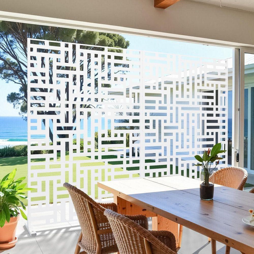 Lirago 75 x 48 in. White Modern Garden Screen Privacy Screen with Rectangle Patterns Wall Decal (3)