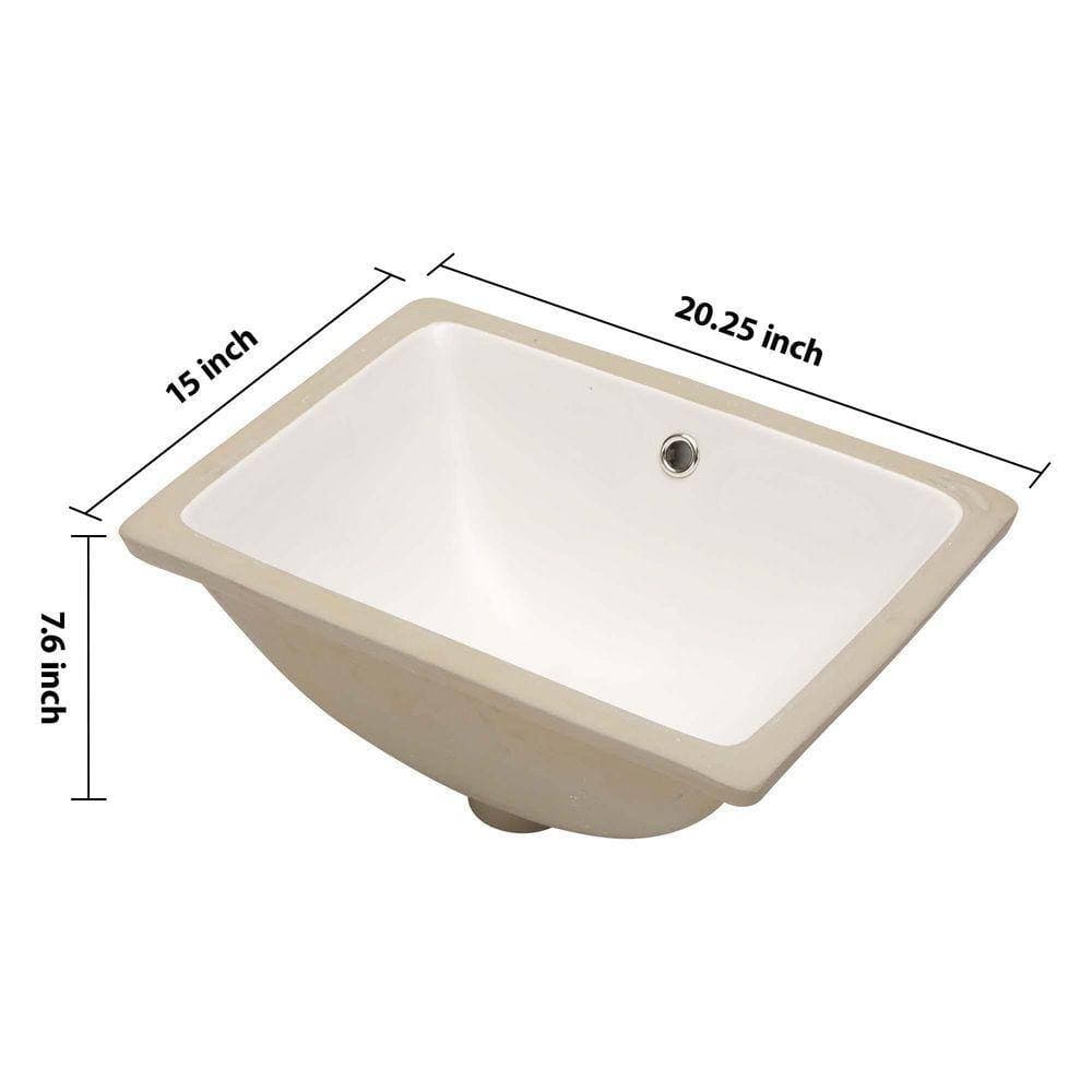 XUJMK 20 in. Undermount Rectangular Bathroom Sink with Overflow in White Ceramic, 20.25 in. x 15 in. Undermount Bathroom Sink (3)