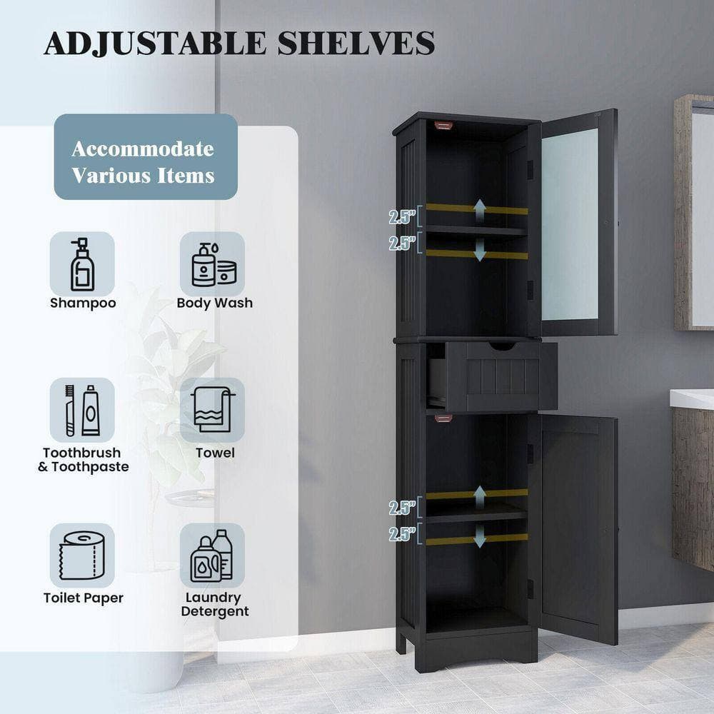 Volenca 16 in. W x 12 in. D x 67 in. H Black Freestanding Bathroom Linen Cabinet with 2 Doors and 1 Drawer for Bathroom (2)