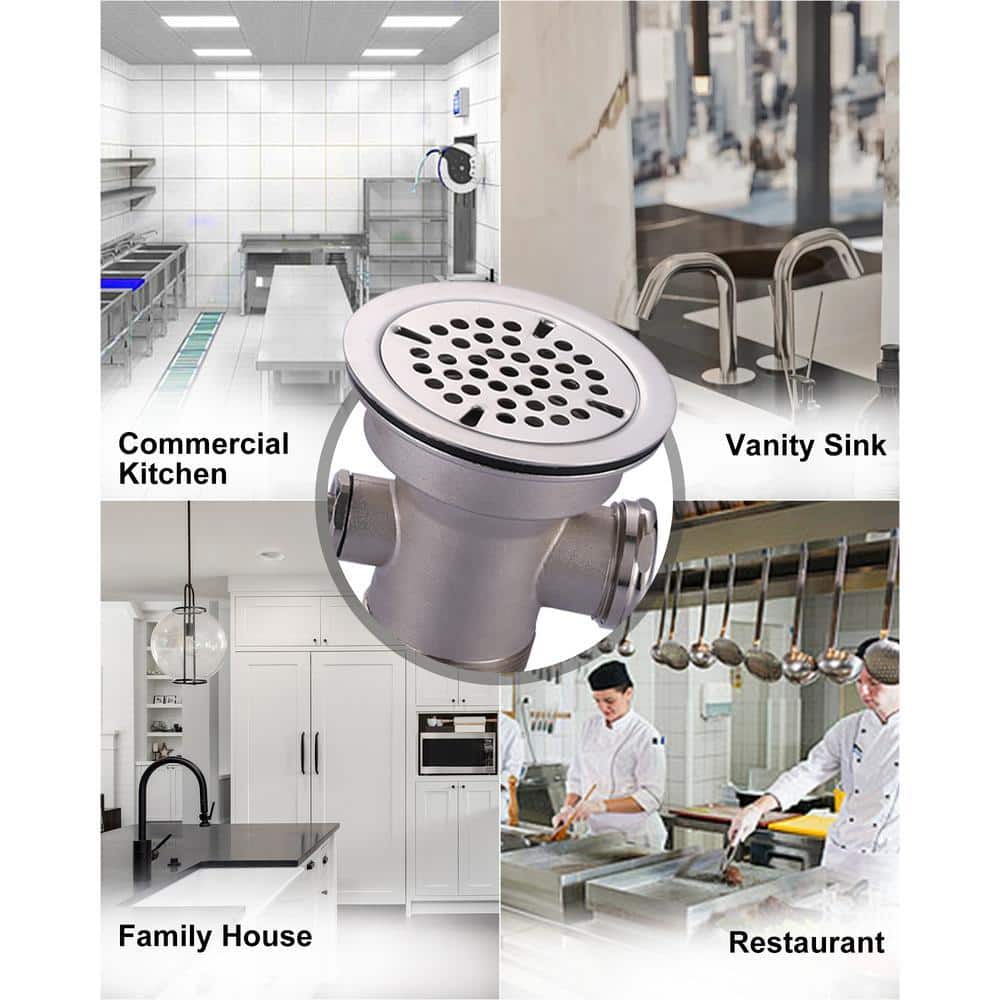 IVIGA 3-1/2 in. Sink Opening Waste Drain Valve Brass Commercial Kitchen Sink Drain With Twist Handle And Overflow Outlet (3)