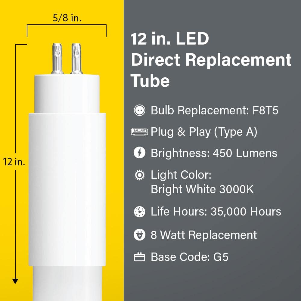 Feit Electric 6-Watt 12 in. T5 G5 Type A Plug and Play Linear LED Tube Light Bulb, Bright White 3000K (3)