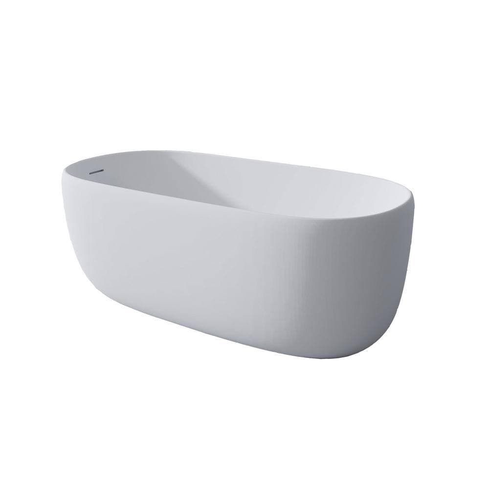 Dimakai 51 in. Soaking Solid Surface Resin Stone Freestanding Flatbottom Bathtub With Pop-up Drainage in Matte White (3)