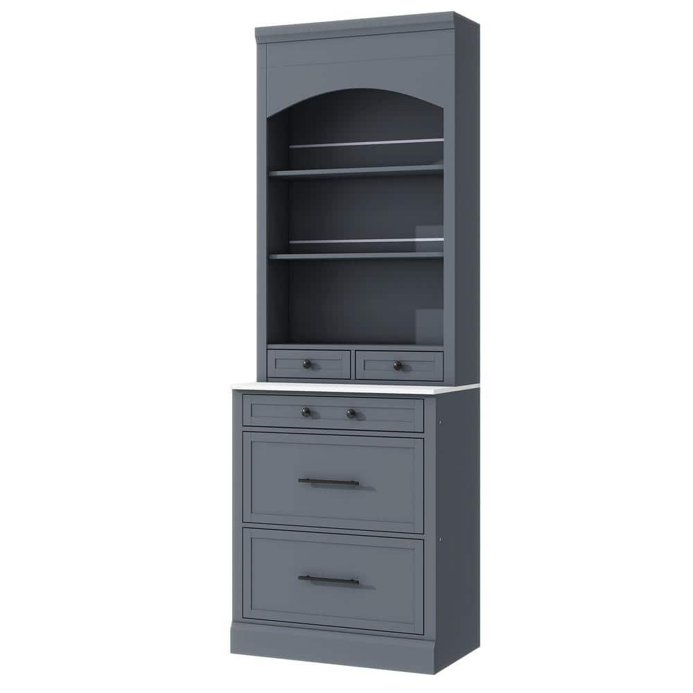 COWLOWN 28.7 in. W x 17.5 in. D x 83.7 in. H Gray Linen Cabinet with Faux Marble Top, 5 Drawers and Adjustable Shelf (1)
