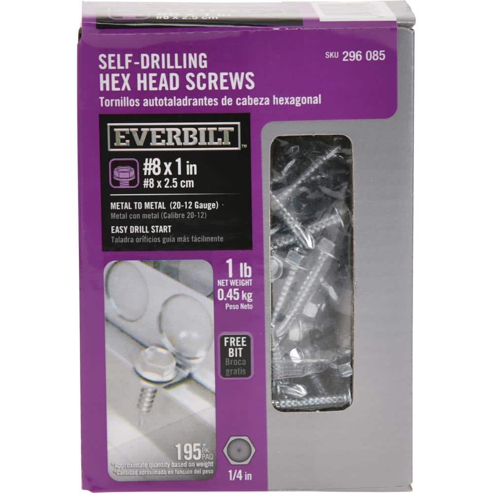 Everbilt #8 1 in. External Hex Flange Hex-Head Self-Drilling Screws 1 lb.-Box (195-Piece)