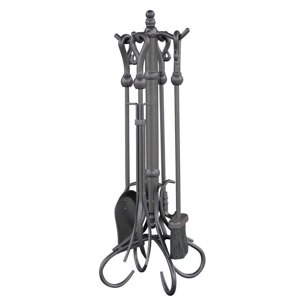 UniFlame Olde World Iron 5-Piece Fireplace Tool Set with Heavy Crook Handles and Heavy Weight Steel Construction