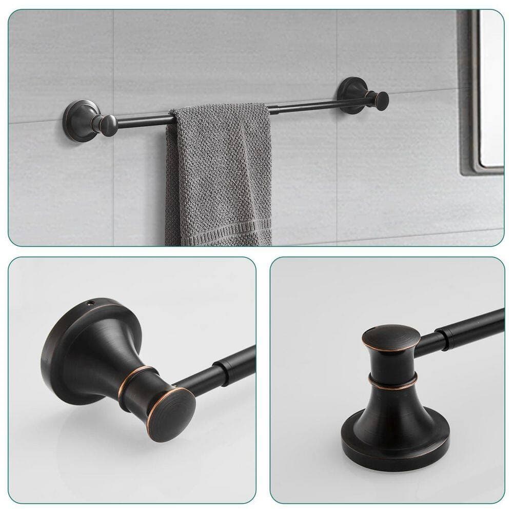 Anqtovp 4-Piece Bathroom Hardware Set with Towel Bar, Towel Ring, Double Hooks, Paper Holder in Oil Rubbed Bronze Finish (3)