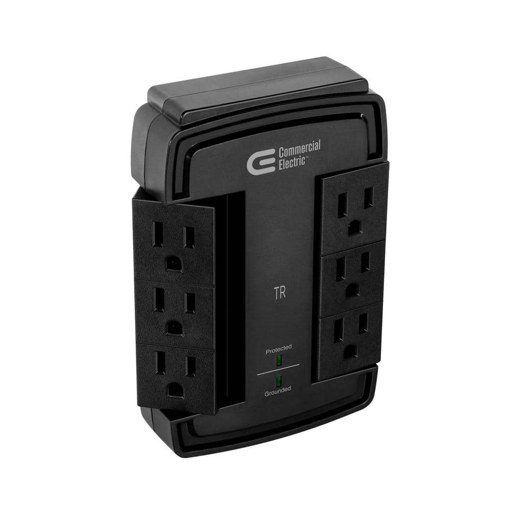 Commercial Electric 6-Outlet Wall Mounted Swivel Surge Protector, Black (2)