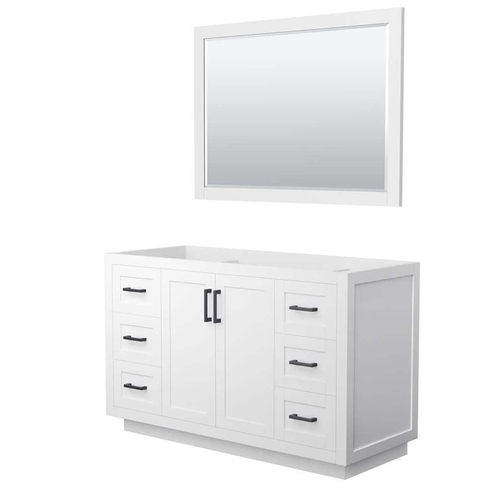 Wyndham Collection Miranda 53.25 in. W x 21.75 in. D x 33 in. H Single Sink Bath Vanity Cabinet without Top in White with 46 in. Mirror (1)