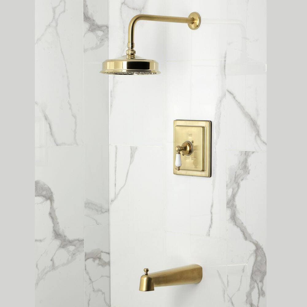 Kingston Brass Demure 1-Handle 1-Spray Tub and Shower Faucet 1.8 GPM in Brushed Brass (2)