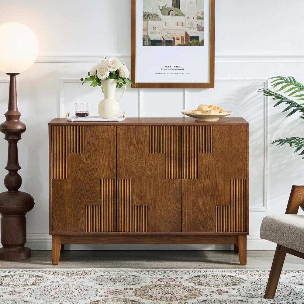 XUJMK 44 in W x 16 in D x 31 in H Linen Cabinet, Buffet Cabinet, Farmhouse Sideboard in Walnut with Storage Adjustable Shelves (3)
